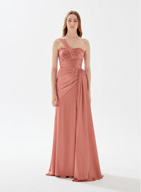 Tarik Ediz Miss Asymmetrical Strap Ruched Gown With Train