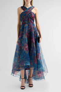 Theia 88117343-A480 Robe Luana à ourlet asymétrique Fractured Bloom
