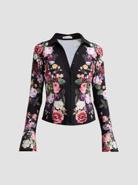 Alice + Olivia Freya Knitted Nipped Waist Button Down Top Hollywood Dreams