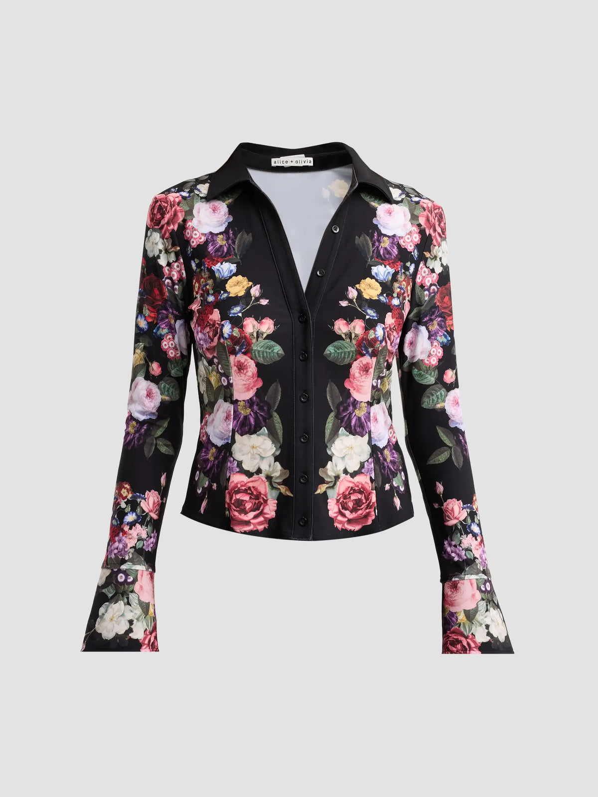 Alice + Olivia Freya Knitted Nipped Waist Button Down Top Hollywood Dreams