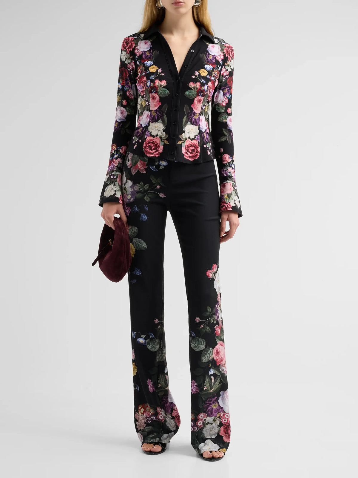 Alice + Olivia Freya Knitted Nipped Waist Button Down Top Hollywood Dreams