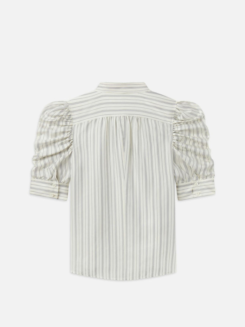 Frame Gillian Top Short Sleeve Silk Blouse with Stripes