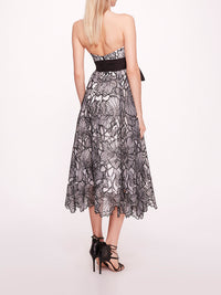 Marchesa Notte Iris cutworm Midi Fit and Flare w/ side bow Dress