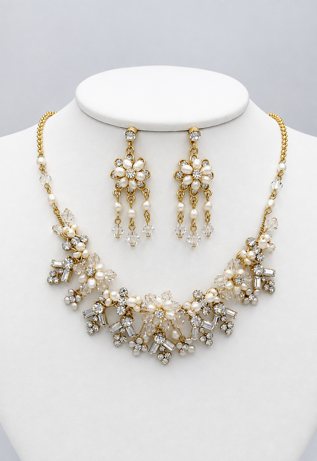 Elen Henderson Gold Floral Pearl Necklace and Earring Set