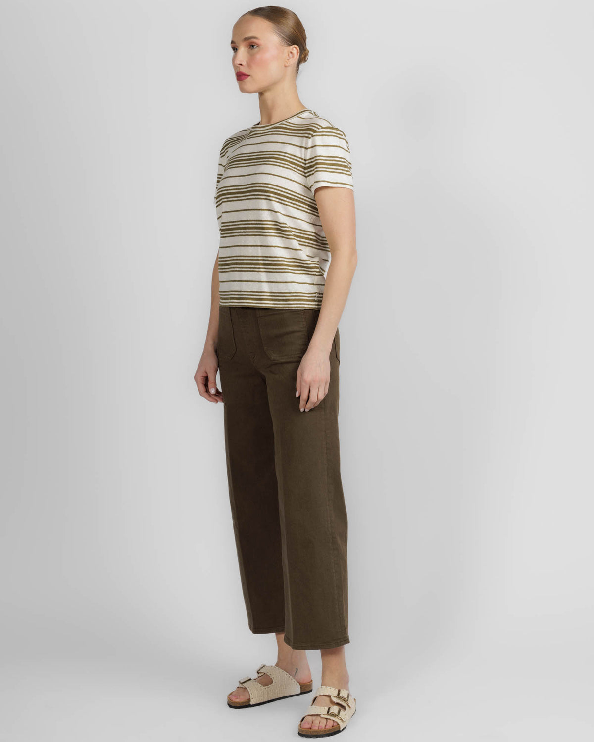 Frame Le tee-shirt bébé rayé en lin militaire multi