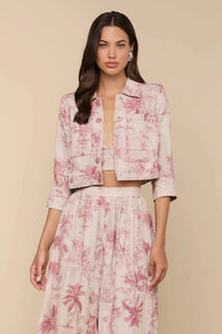 L'Agence Eda 3/4 Sleeve Crop Jacket Tan Multi Textured Jungle