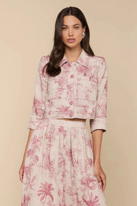 L'Agence Eda 3/4 Sleeve Crop Jacket Tan Multi Textured Jungle