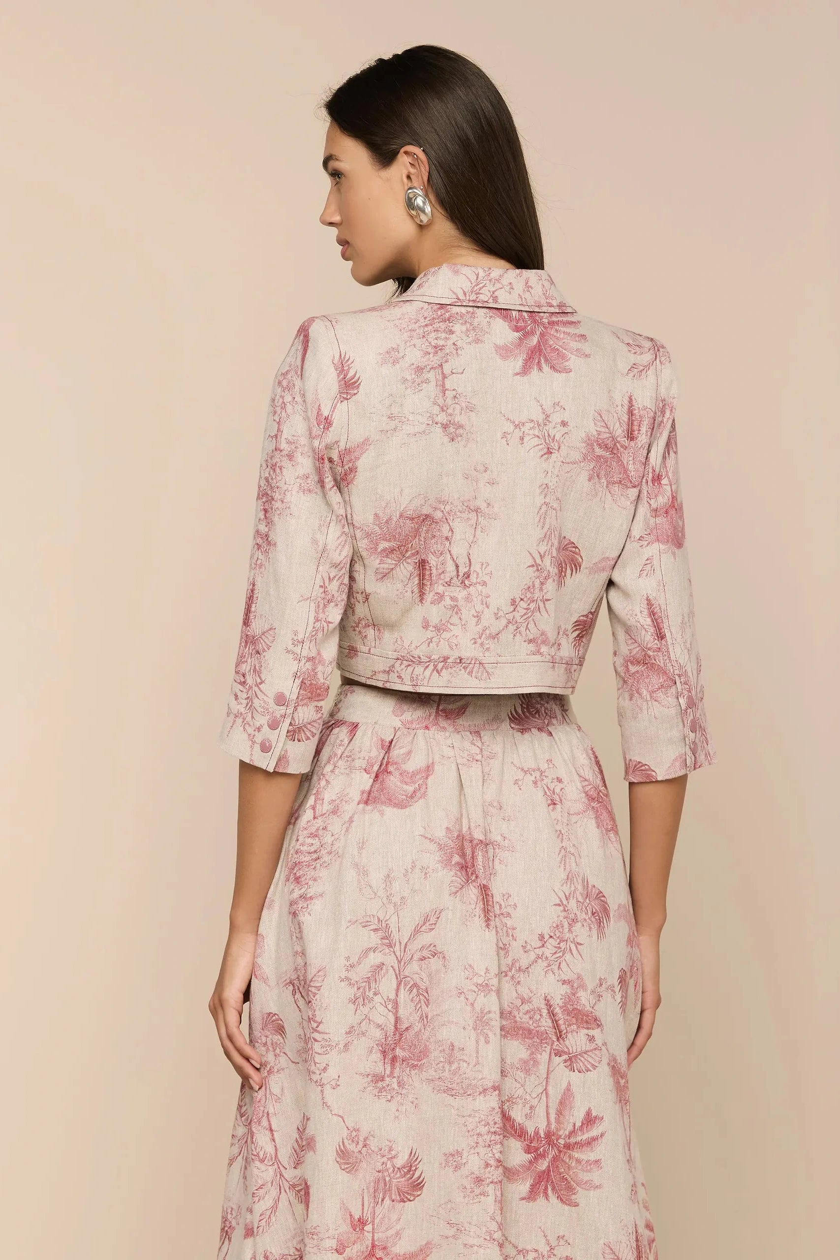 L'Agence Eda 3/4 Sleeve Crop Jacket Tan Multi Textured Jungle
