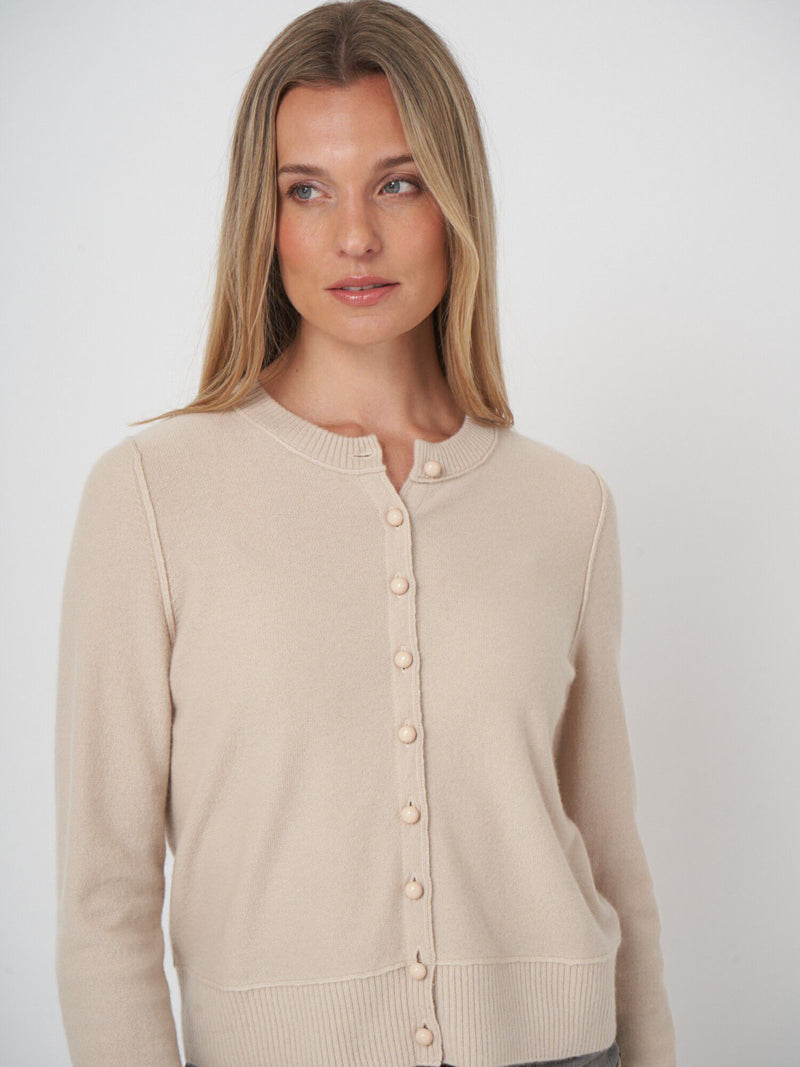 Repeat Cropped Organic Cashmere Cardigan With Pearl Buttons