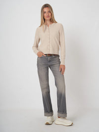 Repeat Cropped Organic Cashmere Cardigan With Pearl Buttons