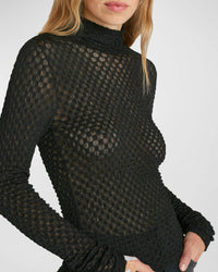 Frame Mesh Lace Crew neck Long Sleeve Top