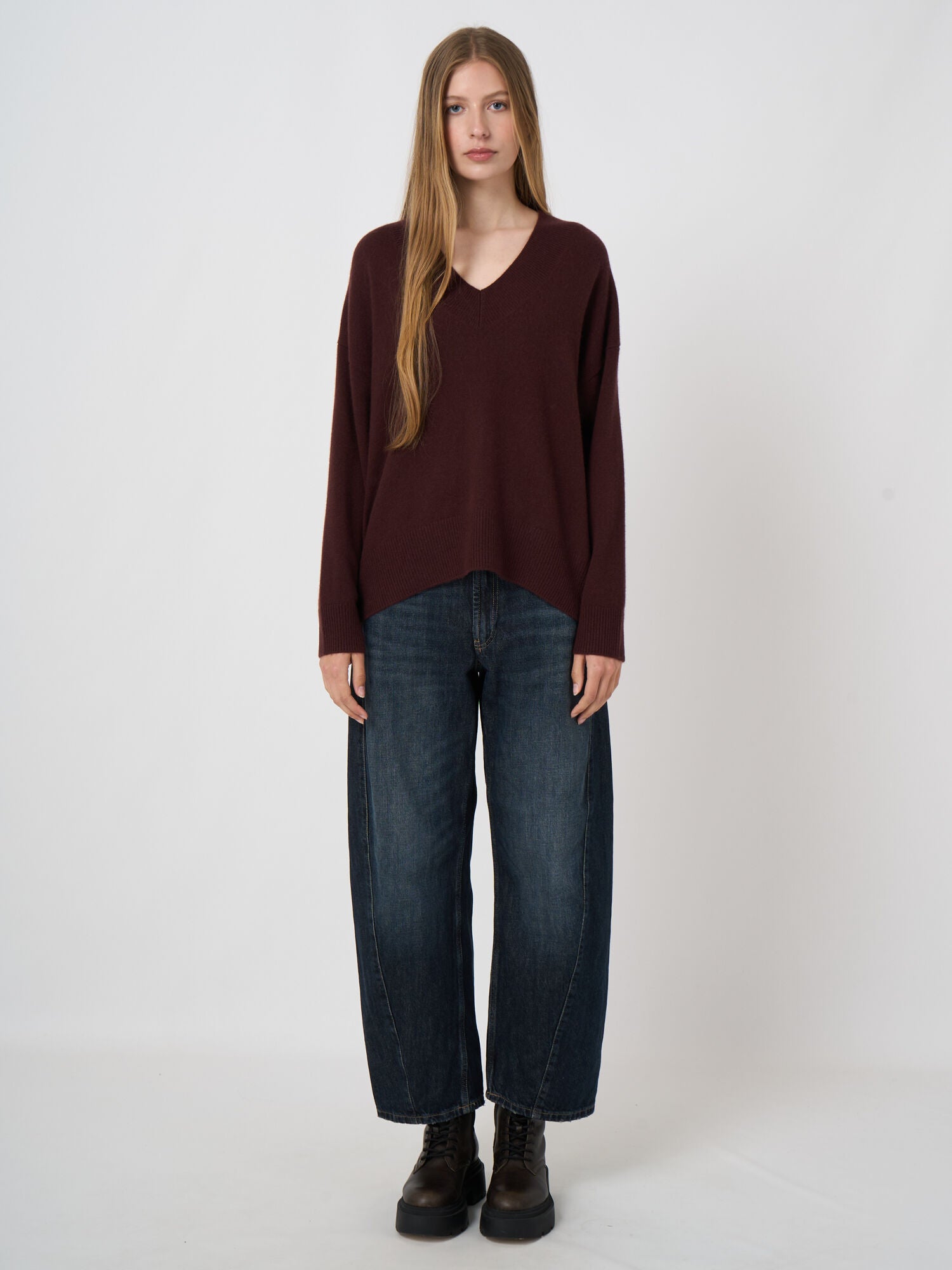 Repeat 104597-1804 pull en maille de cachemire biologique Chocolat