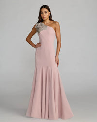 Mac Duggal Crepe One Shoulder Gown With Flowers Rose