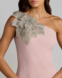 Mac Duggal Crepe One Shoulder Gown With Flowers Rose