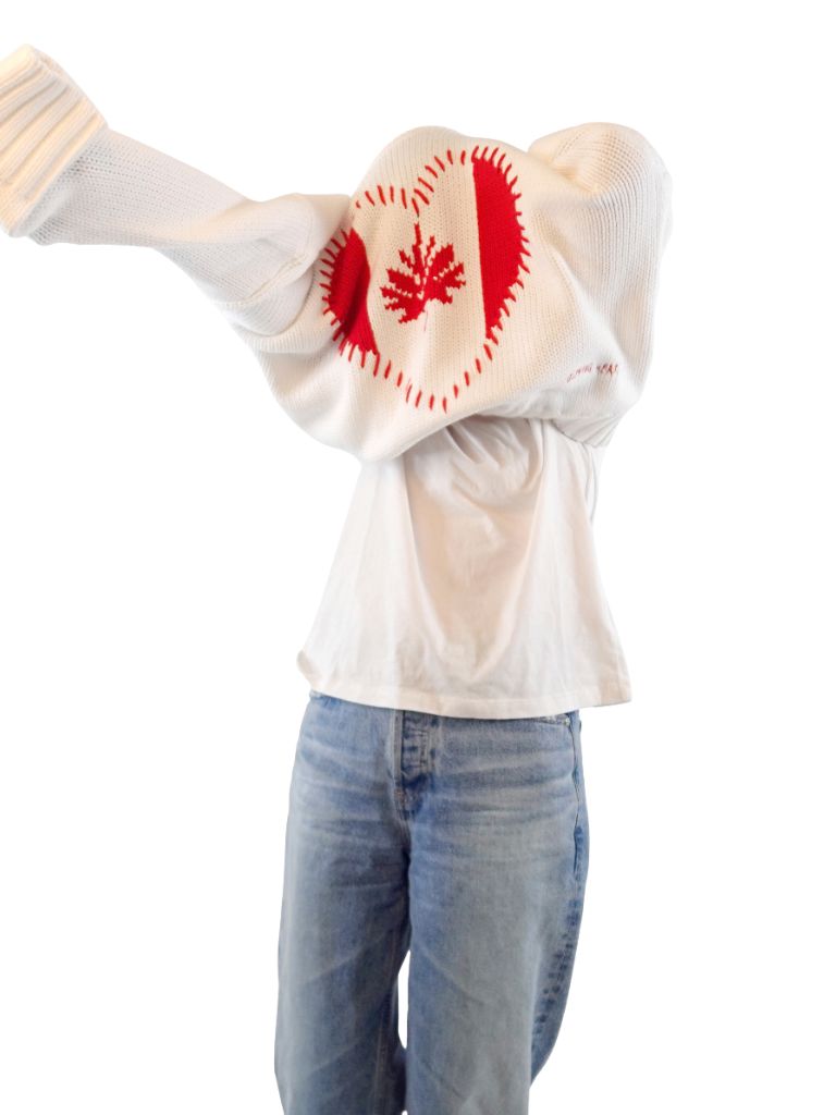 Kerri Rosenthal Canada Boyfriend Maple Leaf Cotton Sweater White