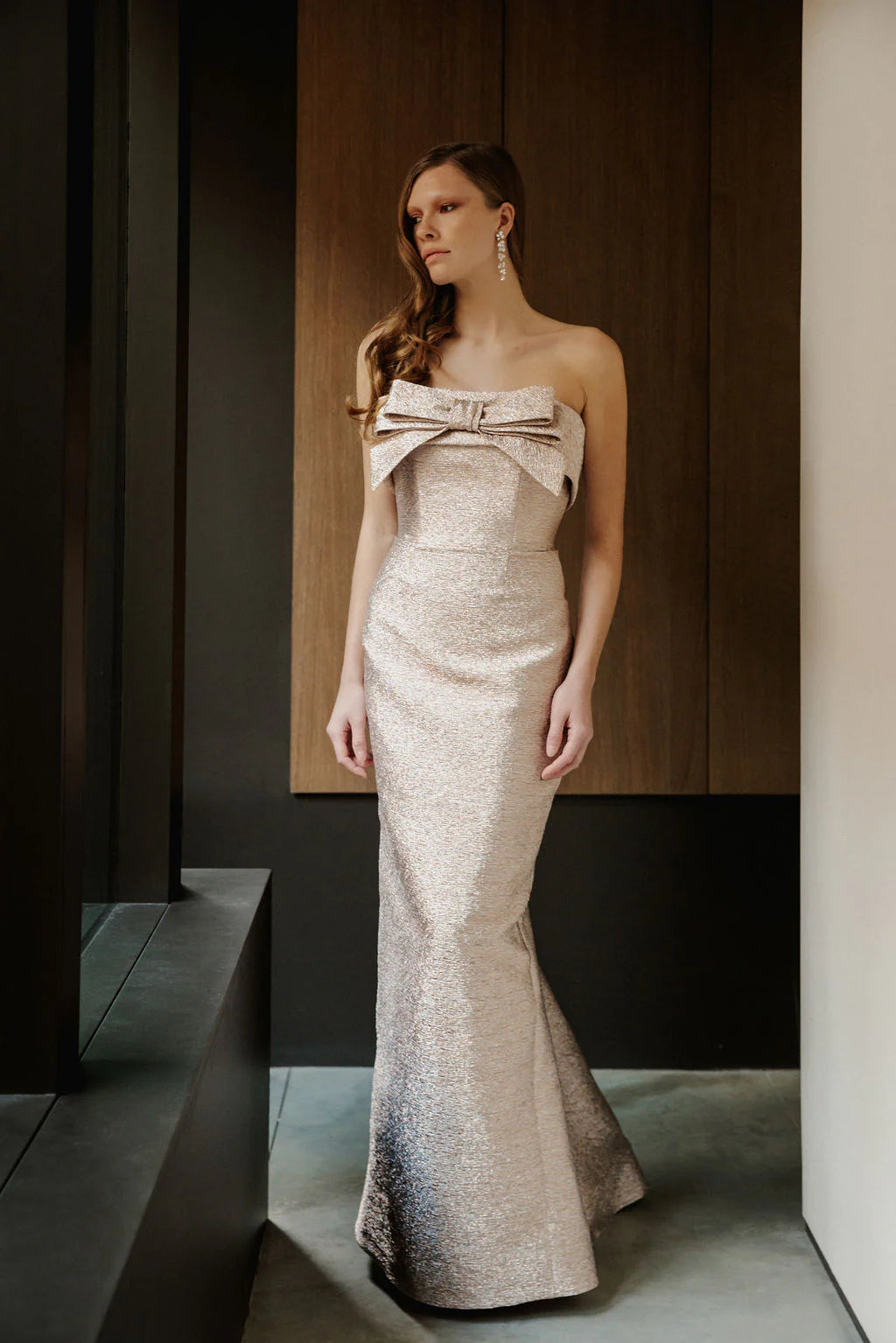 Catherine Regehr Strapless Sable Gown With Bows Trumpet Floor Length Pink