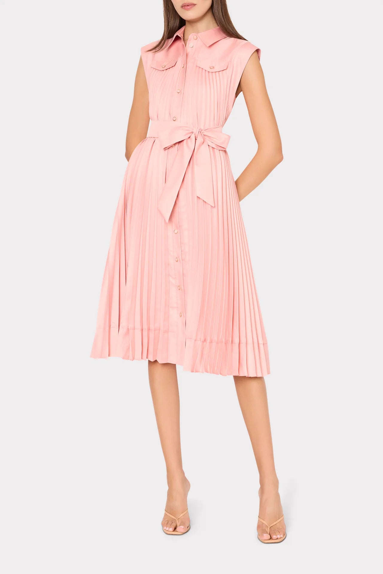 Milly Johanna Pleated Twill Midi Dress