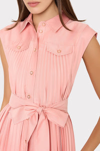 Milly Johanna Pleated Twill Midi Dress