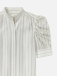 Frame Gillian Top Short Sleeve Silk Blouse with Stripes