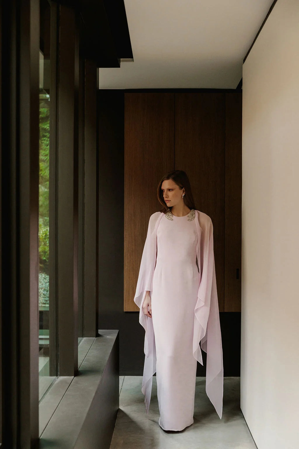 Catherine Regehr Racer Neck Overlay Gown With Leaf Gems - Pink 254