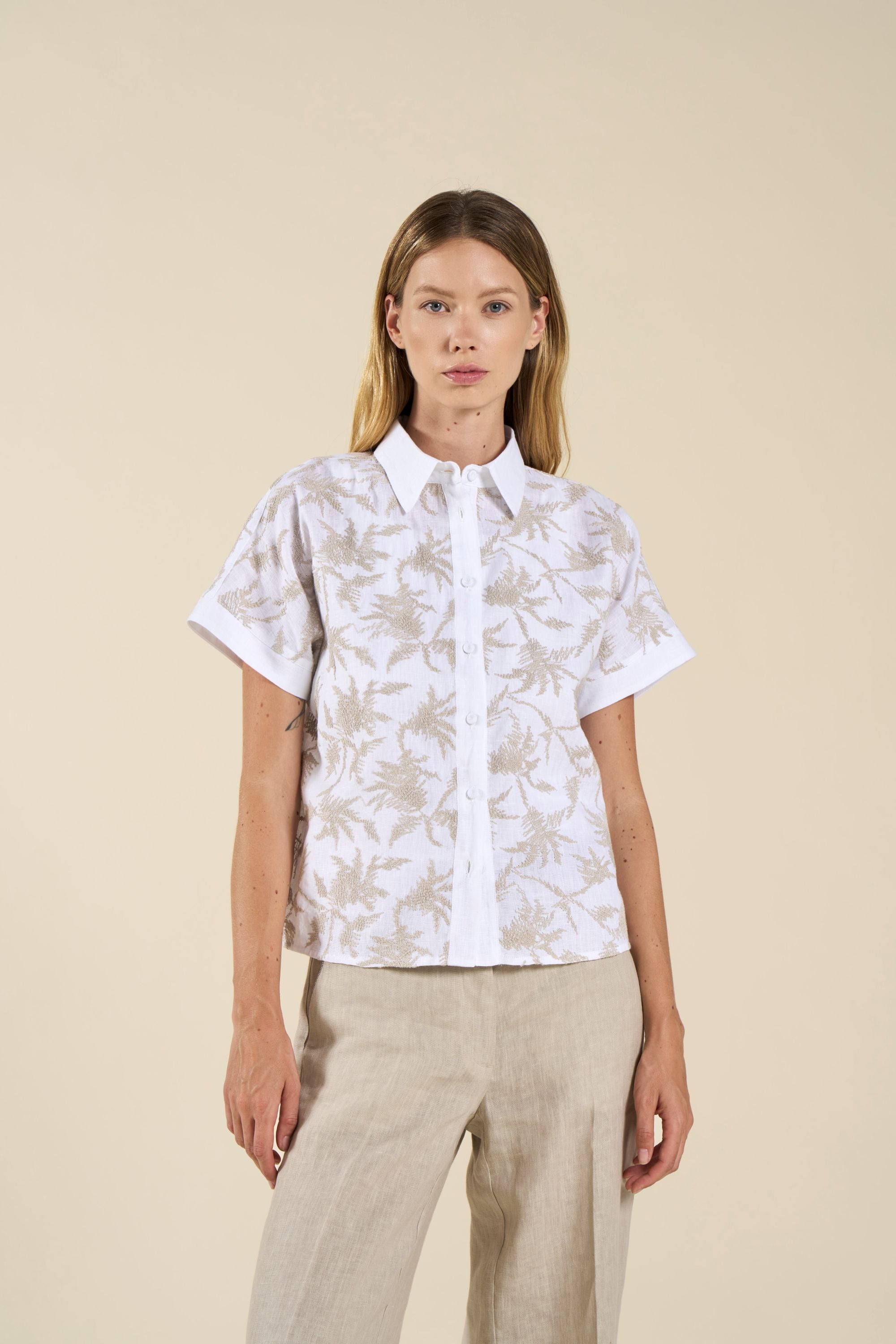Chemise en Lin Brodée Tonet Blanche