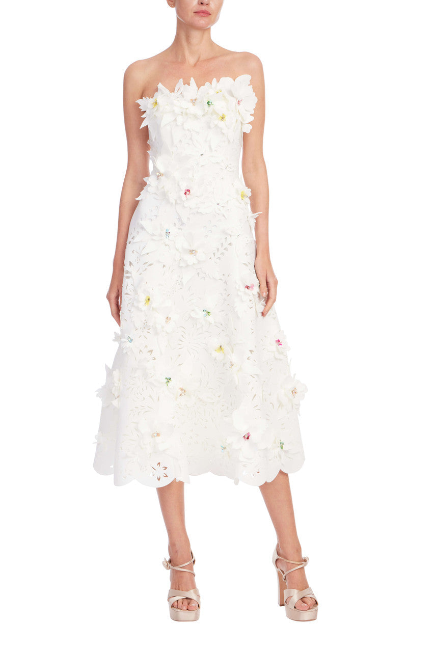 Robe midi Badgley Mischka en scuba avec applique Ivoire clair