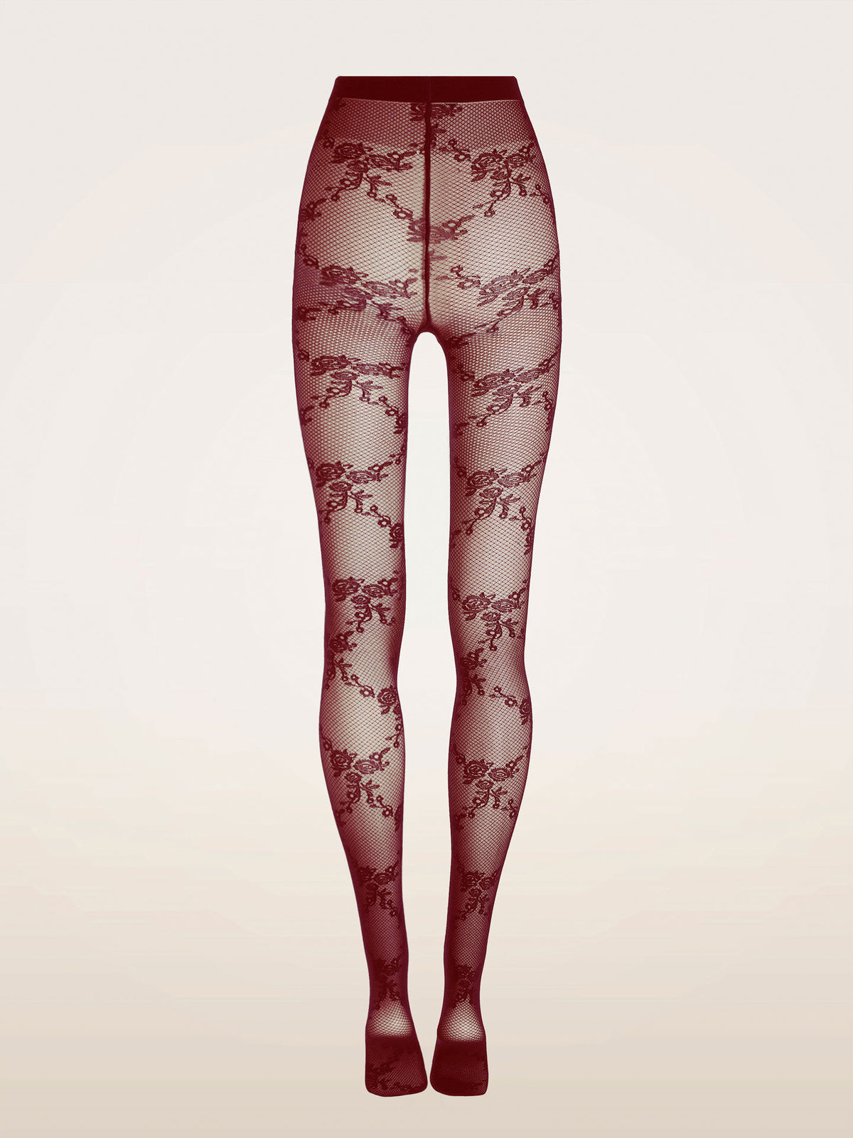 Wolford Floral Lace Tights Bordeaux