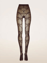 Wolford Floral Lace Tights Dark Wood