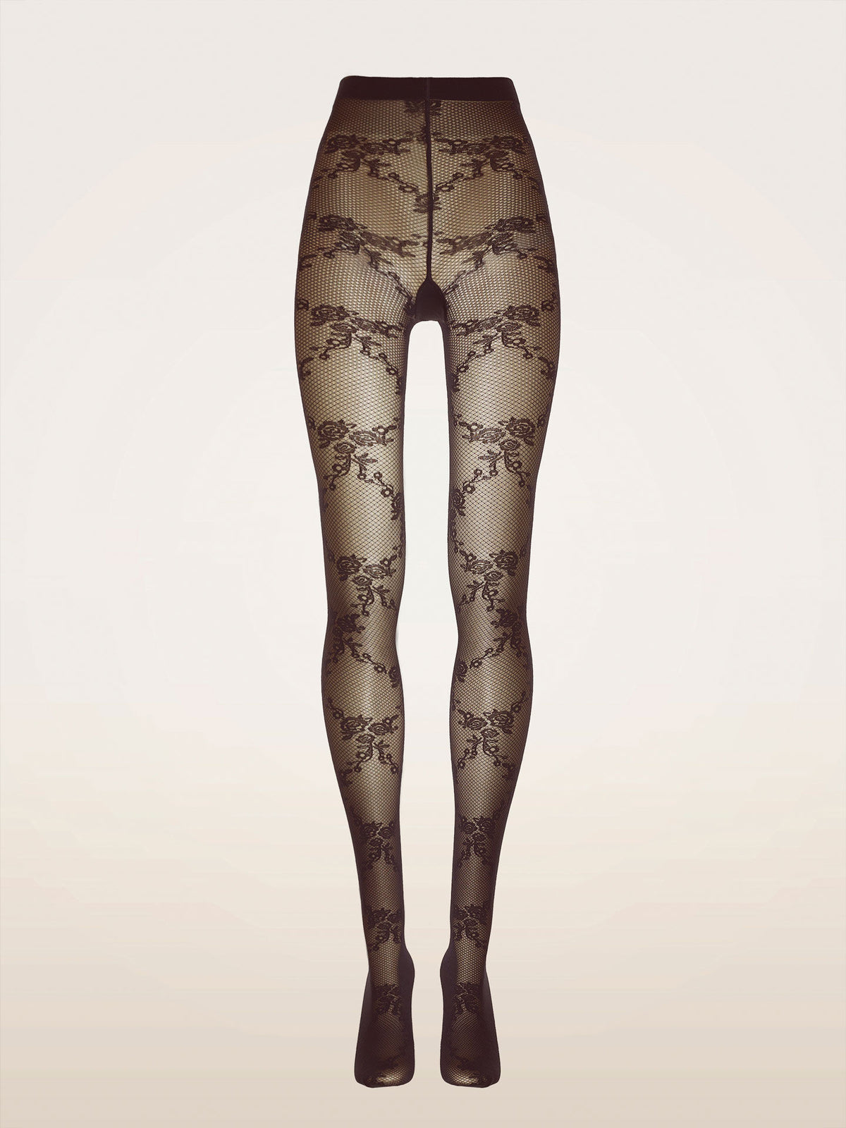 Wolford Floral Lace Tights Dark Wood