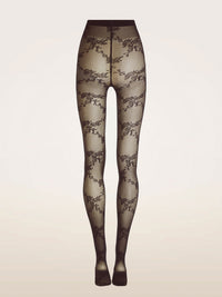 Wolford Floral Lace Tights Dark Wood