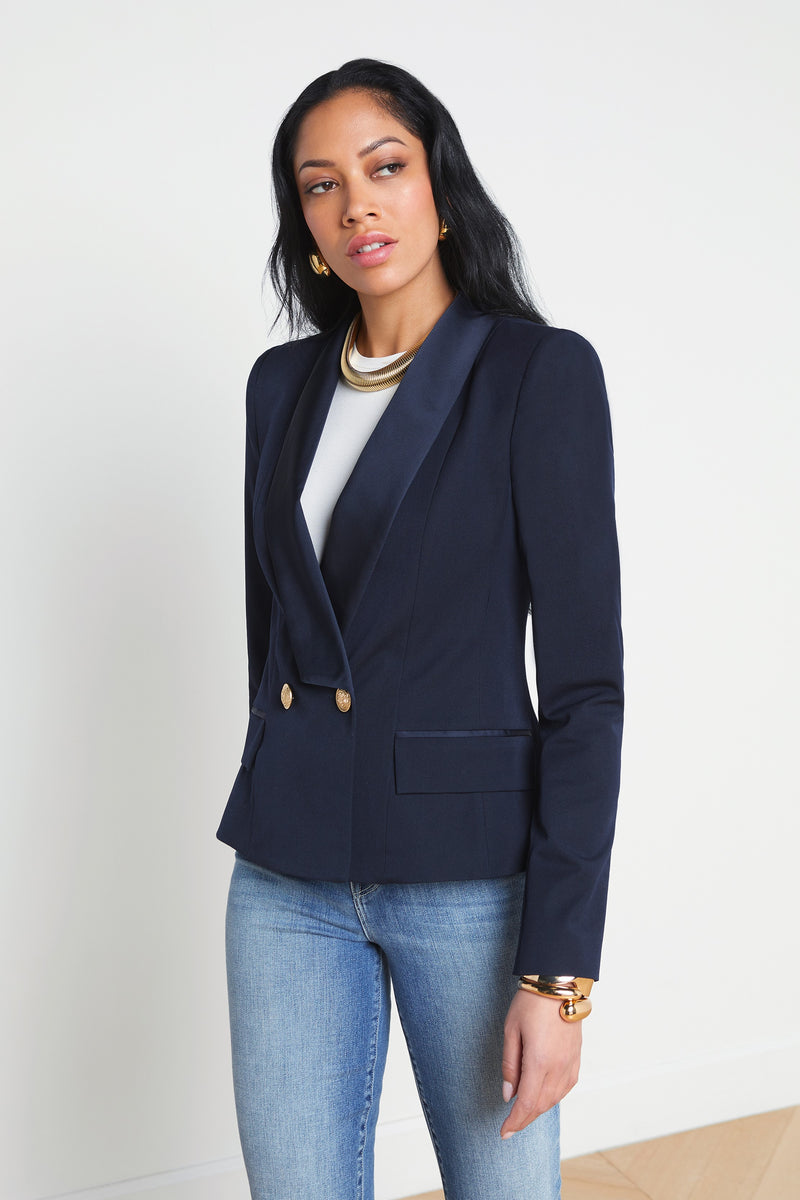 L'Agence Imogen Satin Lapel Blazer