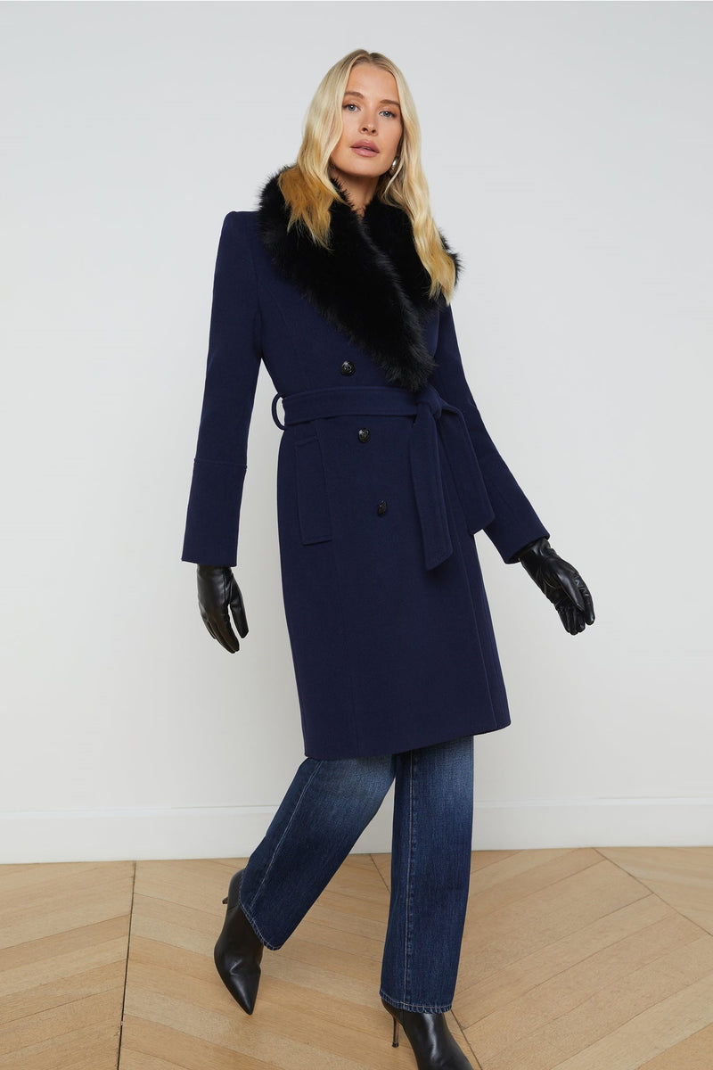 L'Agence Tristan Belted Fur Collar Coat