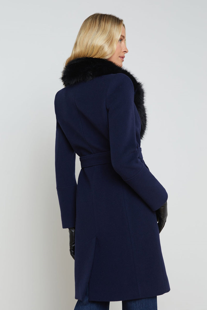 L'Agence Tristan Belted Fur Collar Coat