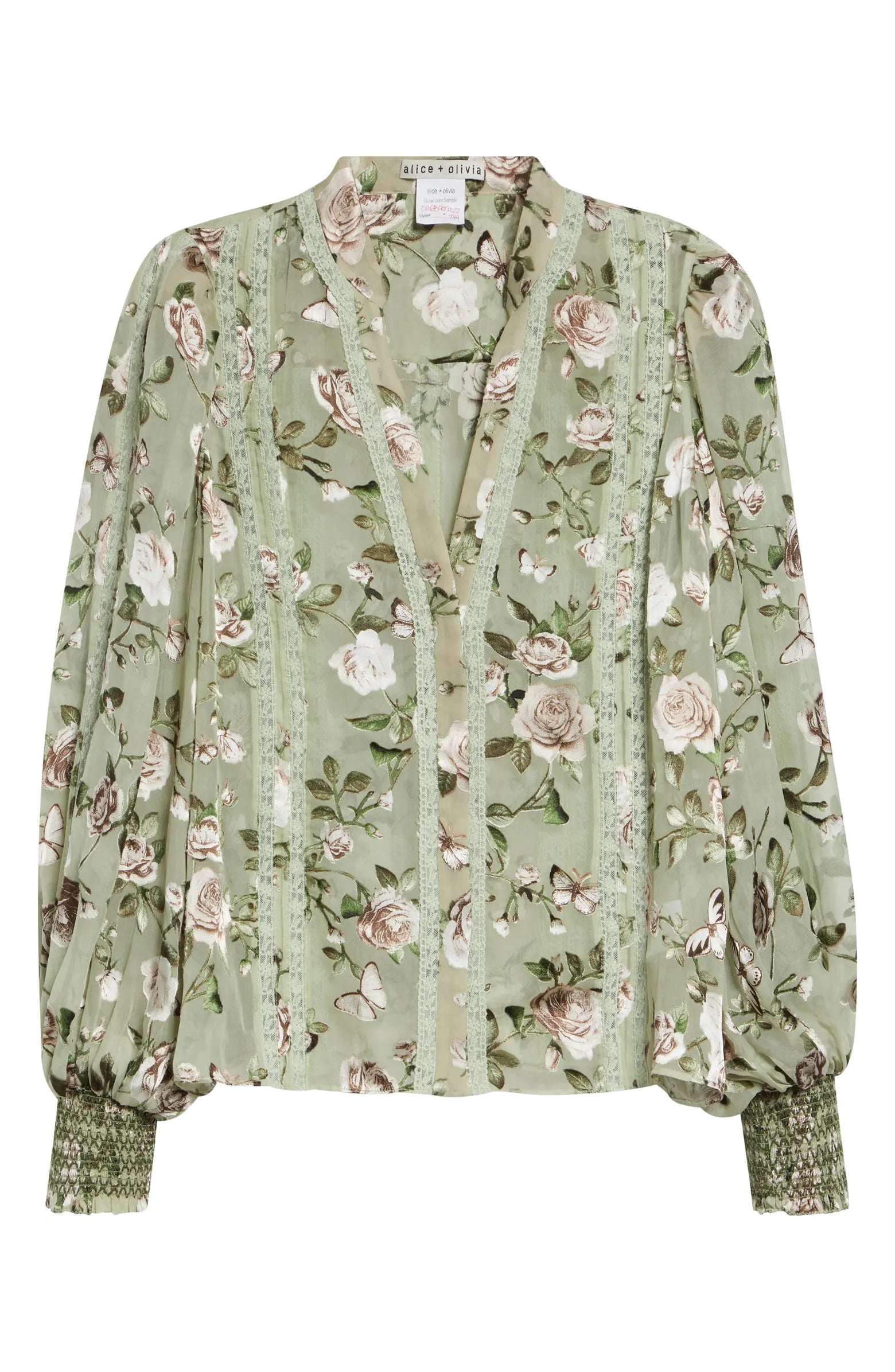 Alice + Olivia Arlette Floral Lace Trim Shirt