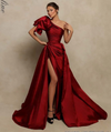 Tarik Ediz Vivienne One Shoulder Gathered Bow Gown