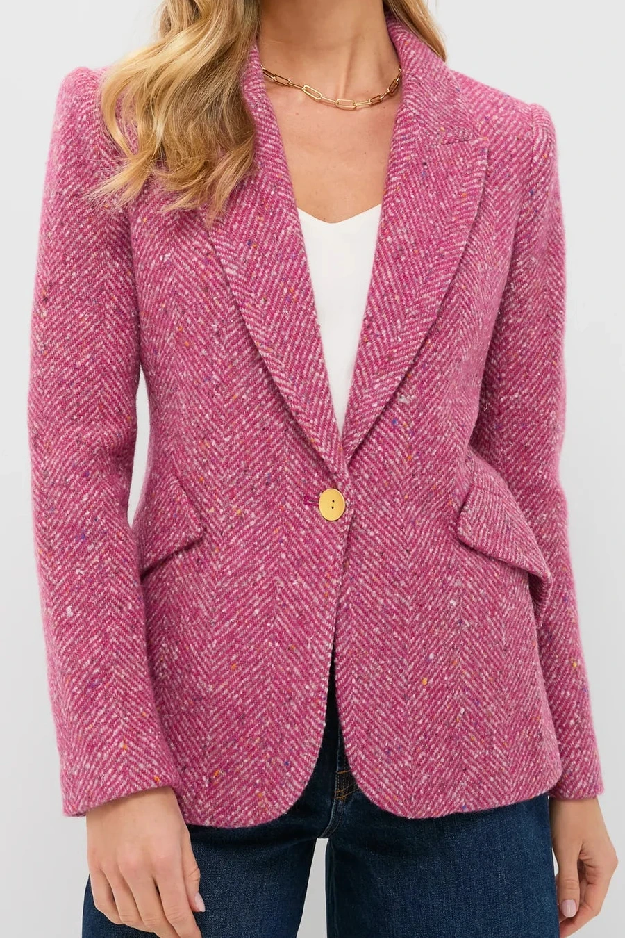 L'Agence Chamberlain Blazer Pink Multi Herringbone