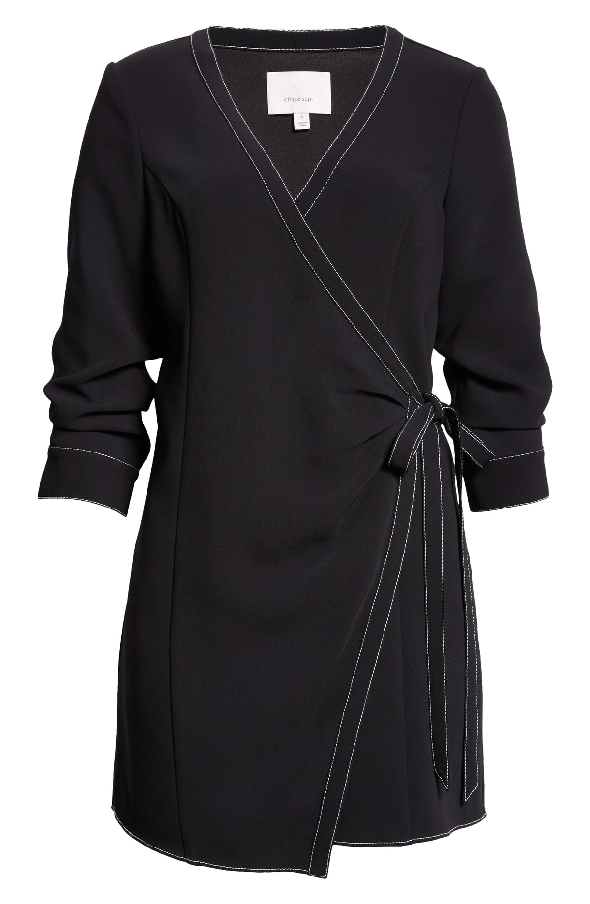 Cinq A Sept Chelsea Topstitch Detail Wrap Minidress