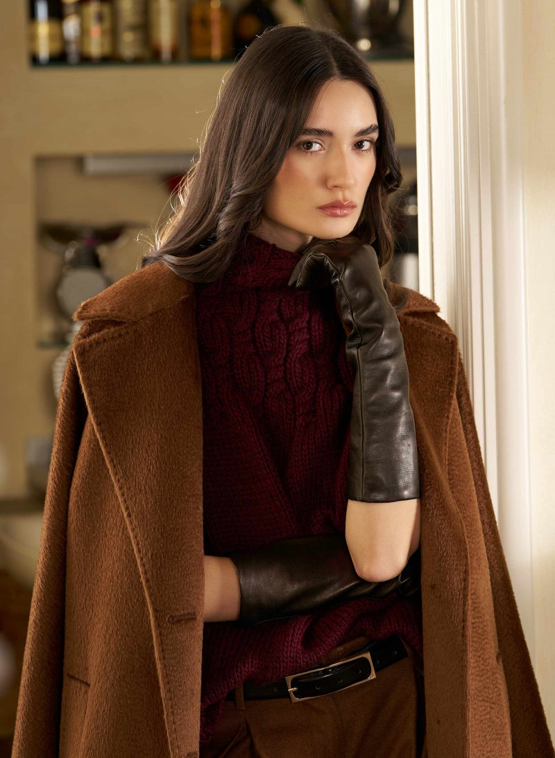Cinzia Rocca Long Brown Nappa Leather Gloves Brown