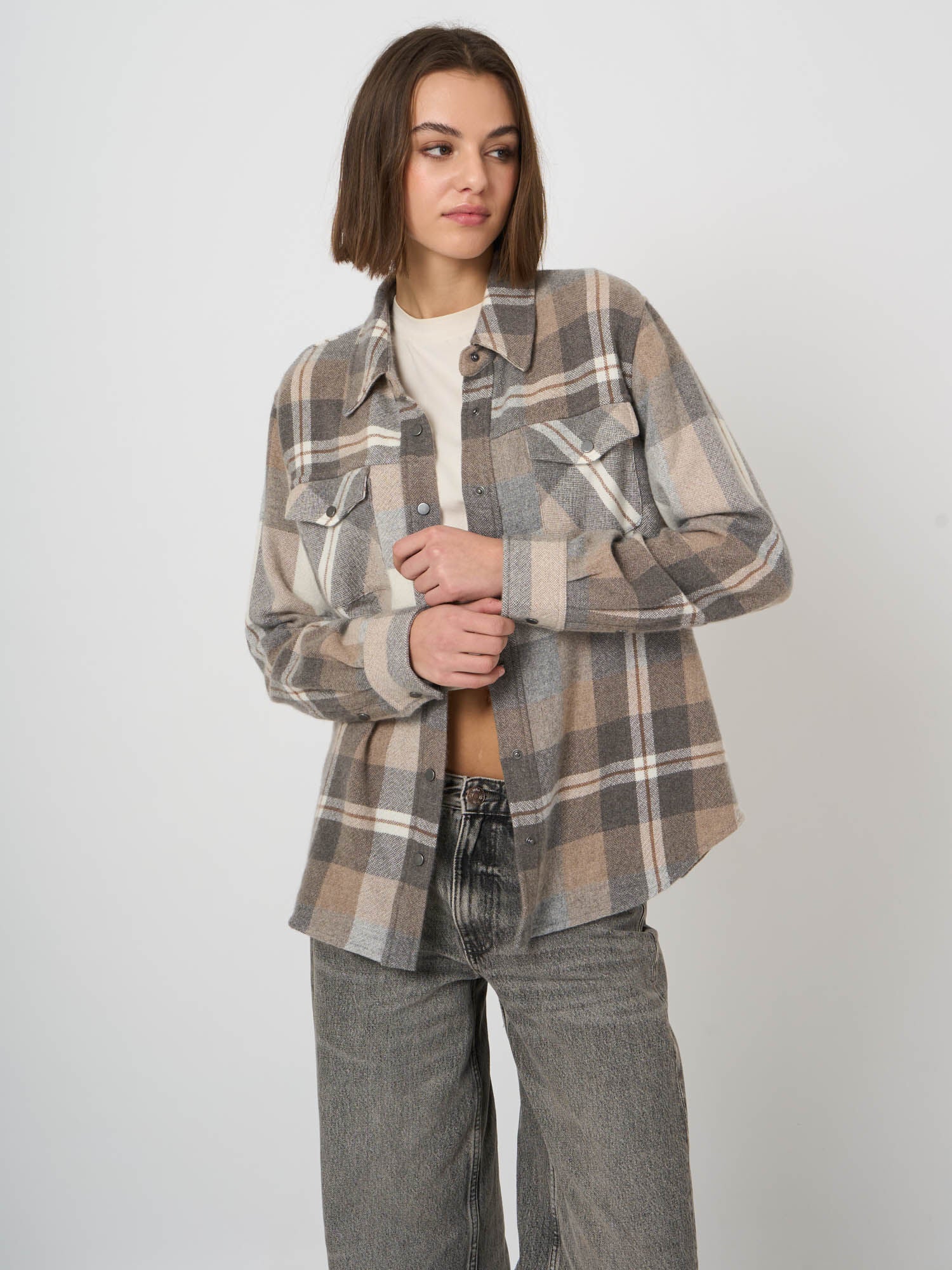 Repeat 200293-8536 blouse tissée en cachemire biologique Multi-carreaux