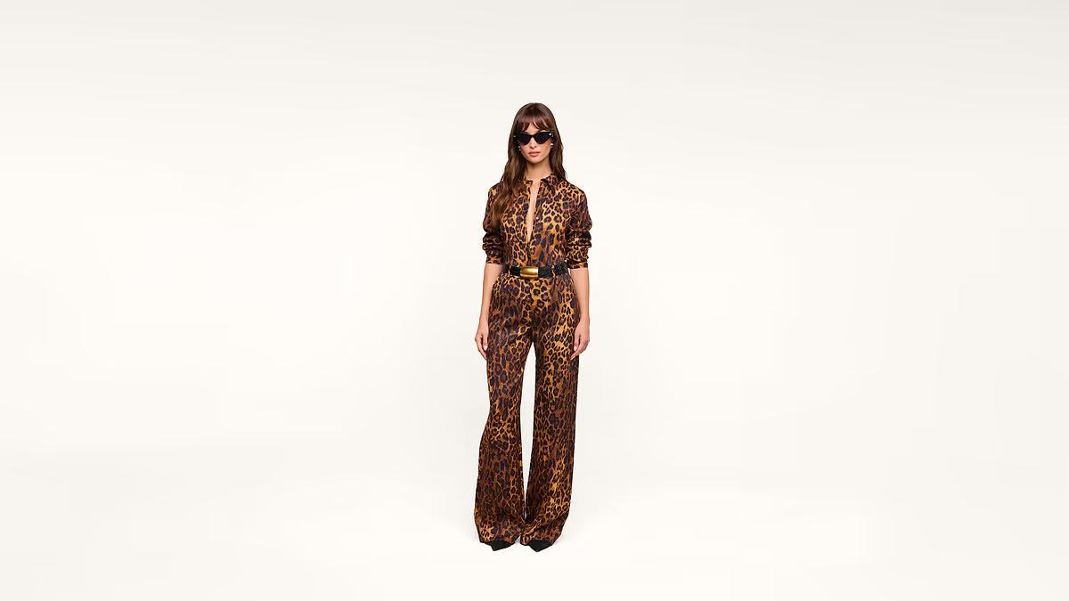 L'Agence Livvy Beltloop Pant Tan Multi Javan Leopard