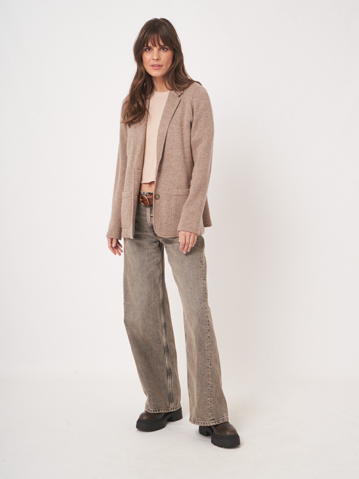 Repeat 200294-1723 cardigan en maille de laine et cachemire Sable