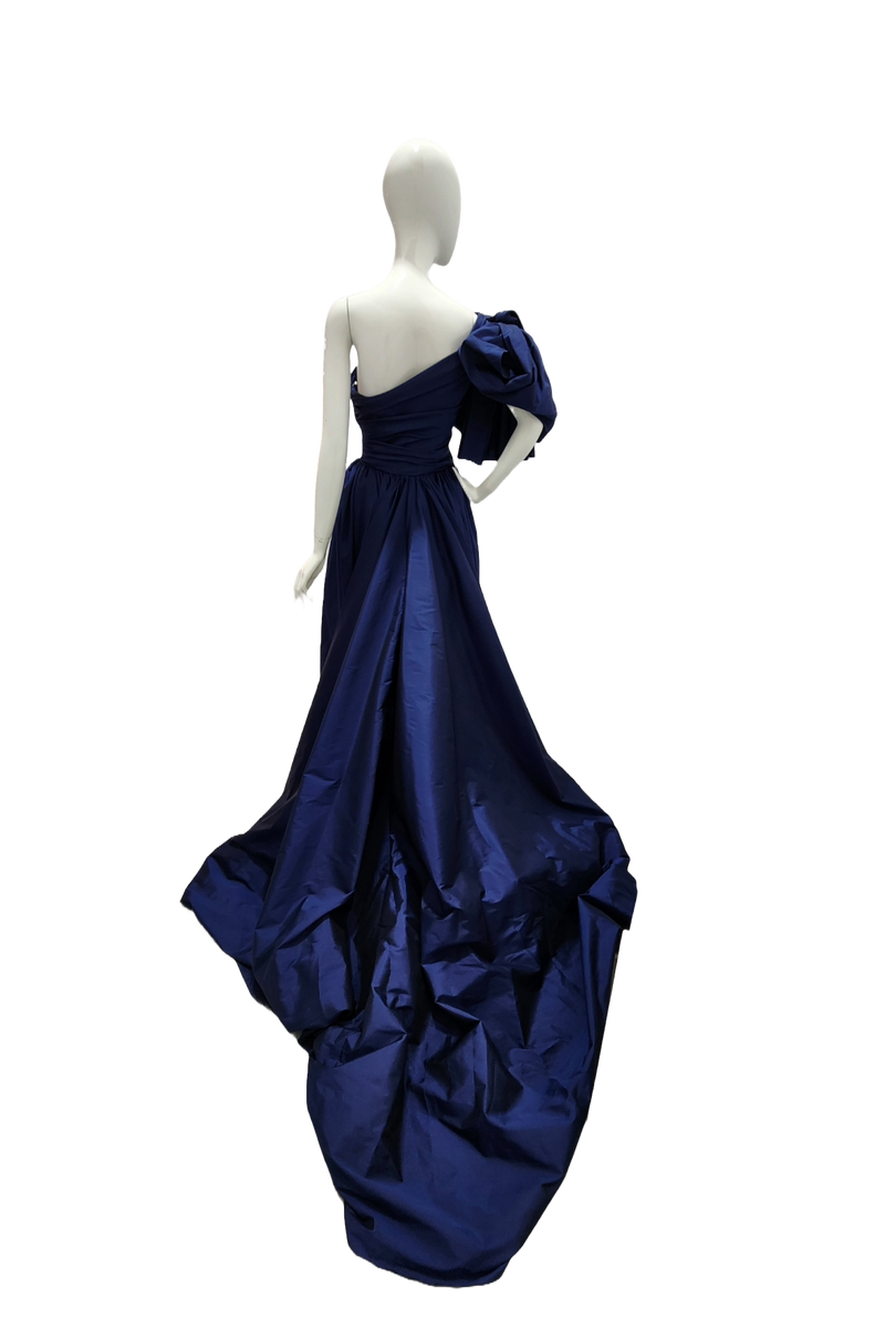 Tarik Ediz Vivienne One Shoulder Gathered Bow Gown