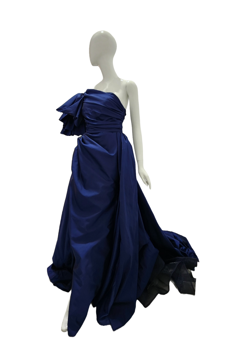 Tarik Ediz Vivienne One Shoulder Gathered Bow Gown