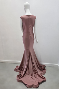 Jessica Angel Deep V Gown with Gathered Shoulders