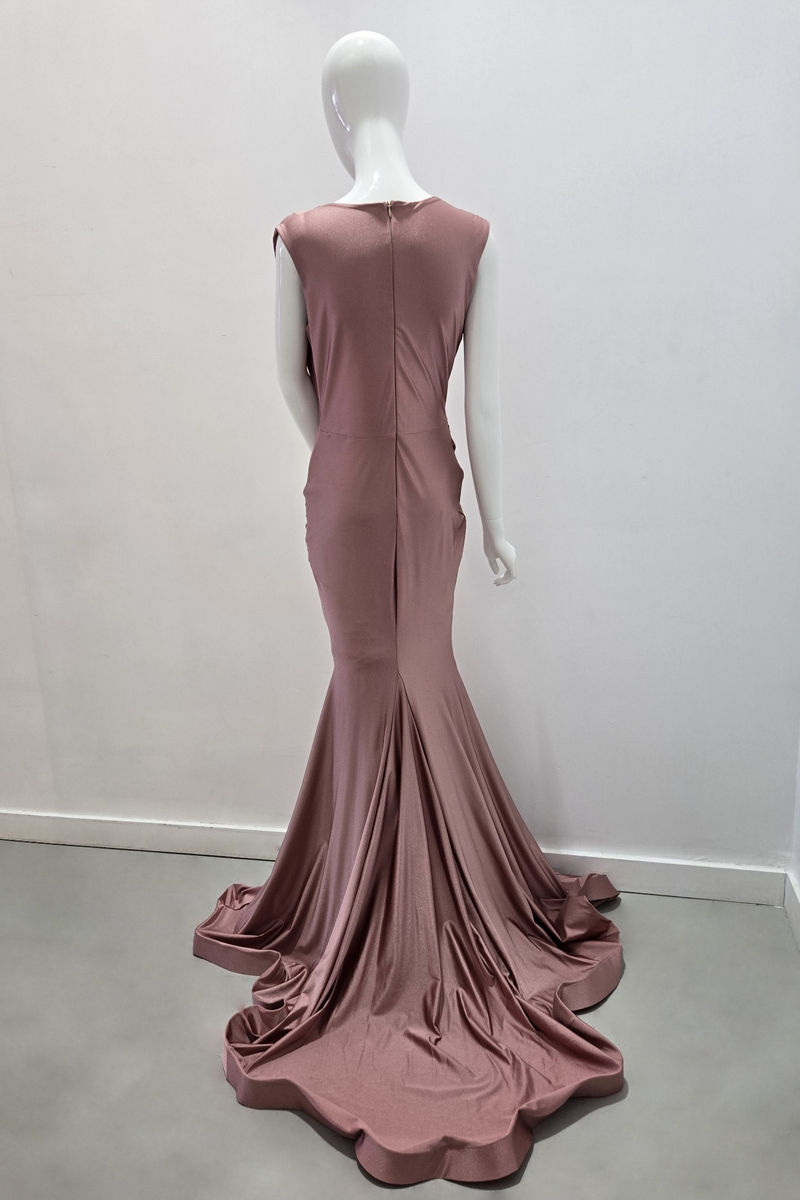 Jessica Angel Deep V Gown with Gathered Shoulders