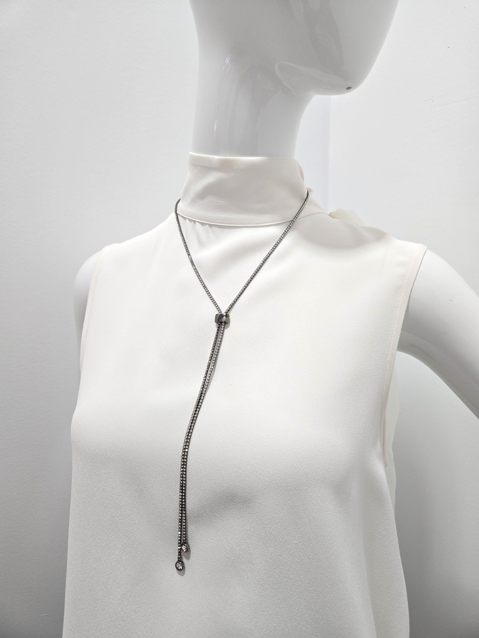 Tres Chic Gunmetal Necklace with Crystal Detailing