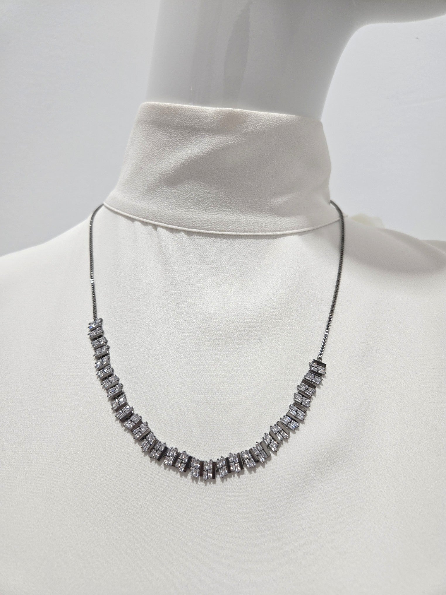 Tres Chic Gunmetal Necklace with Rectangular Crystal