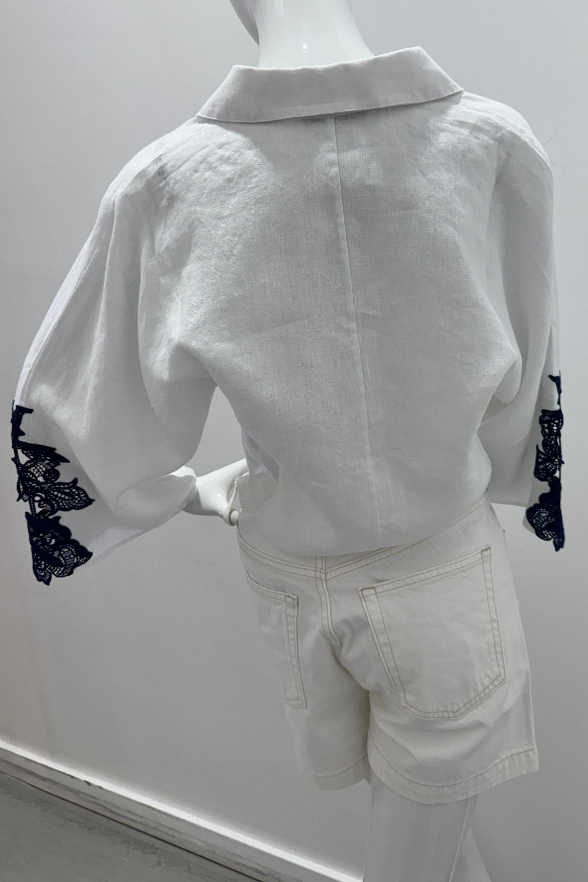 Purotatto Chemise avec Broderie Macramé SS26-040-5111 Blanc-Bleu