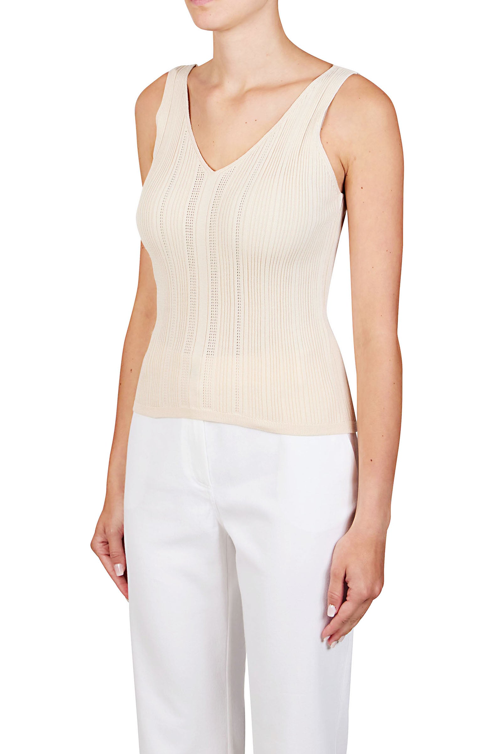 Purotatto Top en Coton Col V Craie