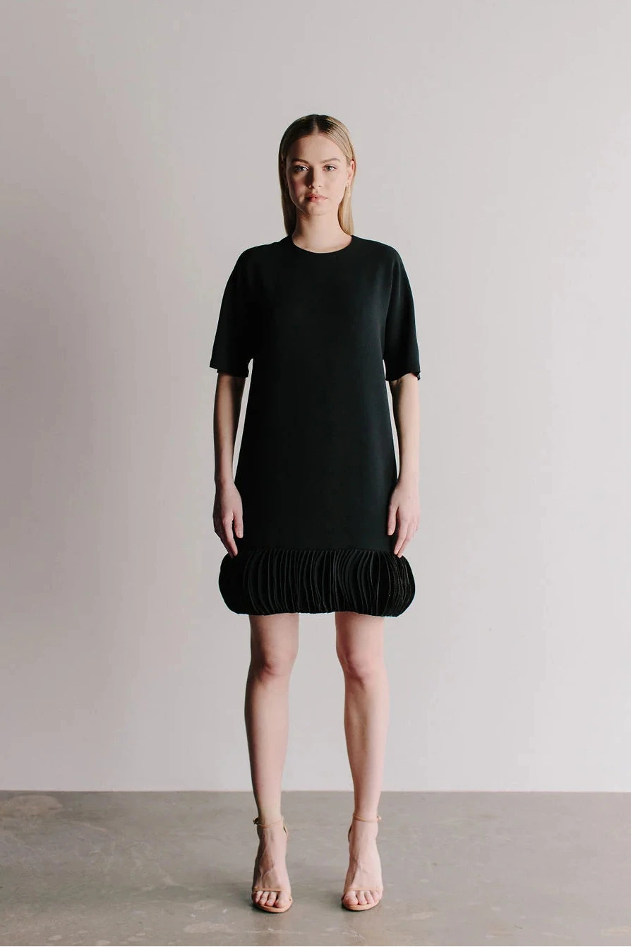 Catherine Regehr Jewel Neck Hanna Shift with Laser Cut Disc Hem Black
